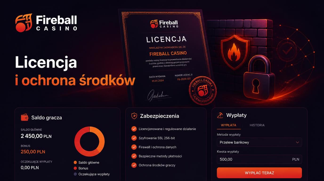  dokument licencyjny Fireball Casino z ikoną bezpieczeństwa