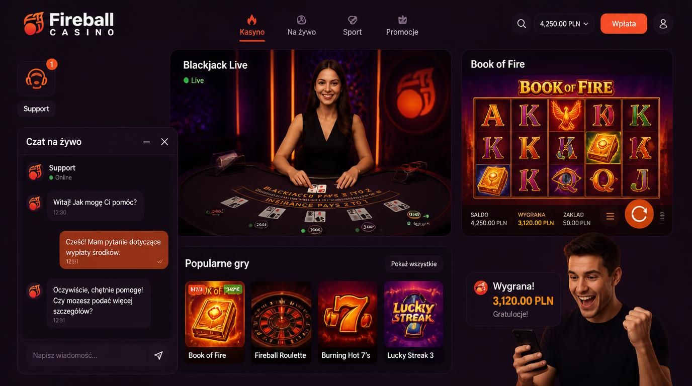 obsługa klienta i grafika live w Fireball Casino